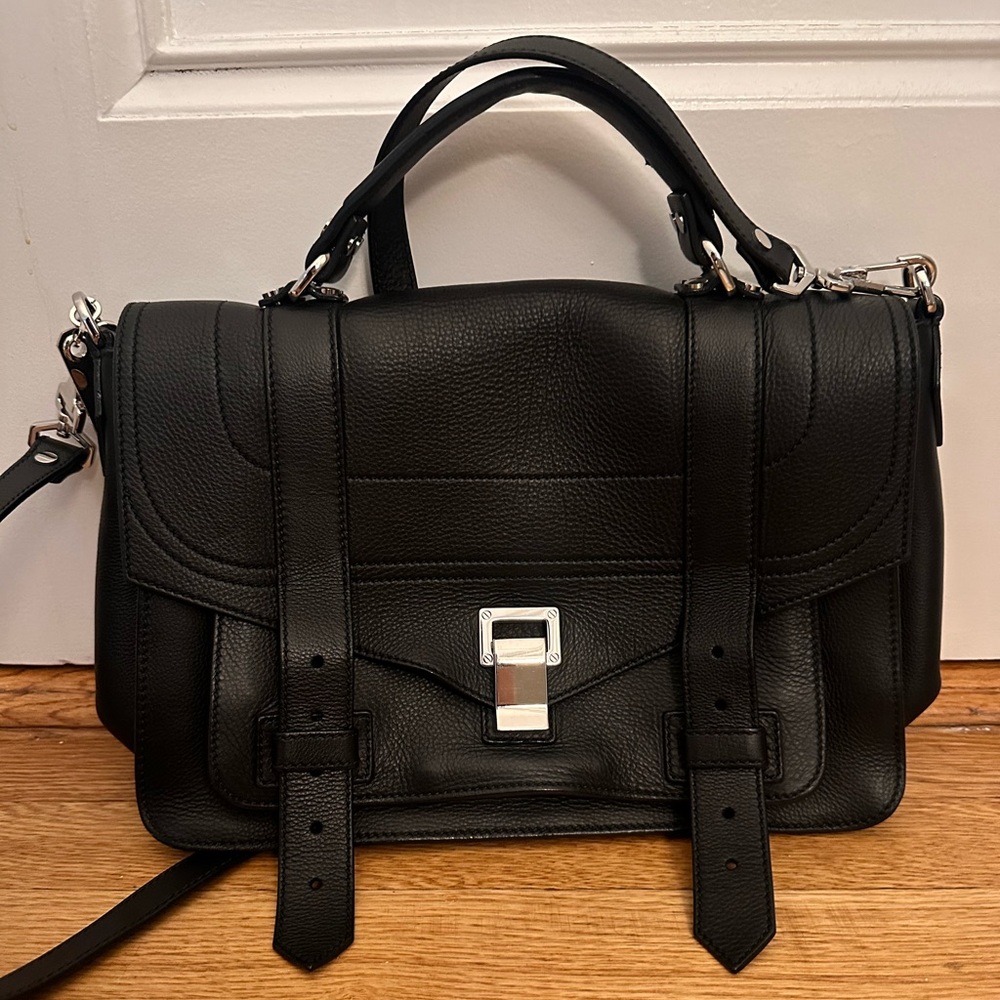 Proenza Schouler Black Leather Bag with Silver Clasp